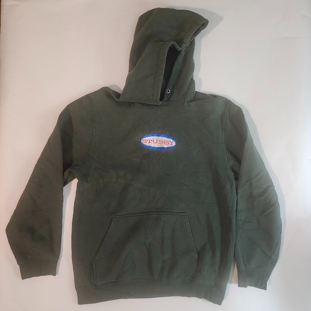 Stüssy Men’s XL Hoodie – Green Embroidered Logo Cotton Blend